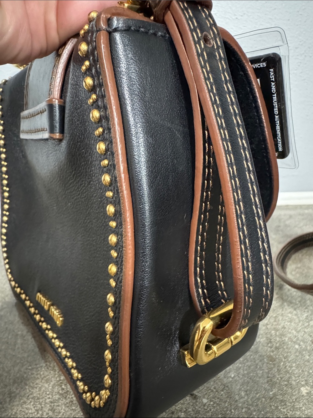 Miu Miu Rare Dahlia Madras Crystal Stud Crossbody/Shoulder Bag – Black Leather - Picture 8 of 16